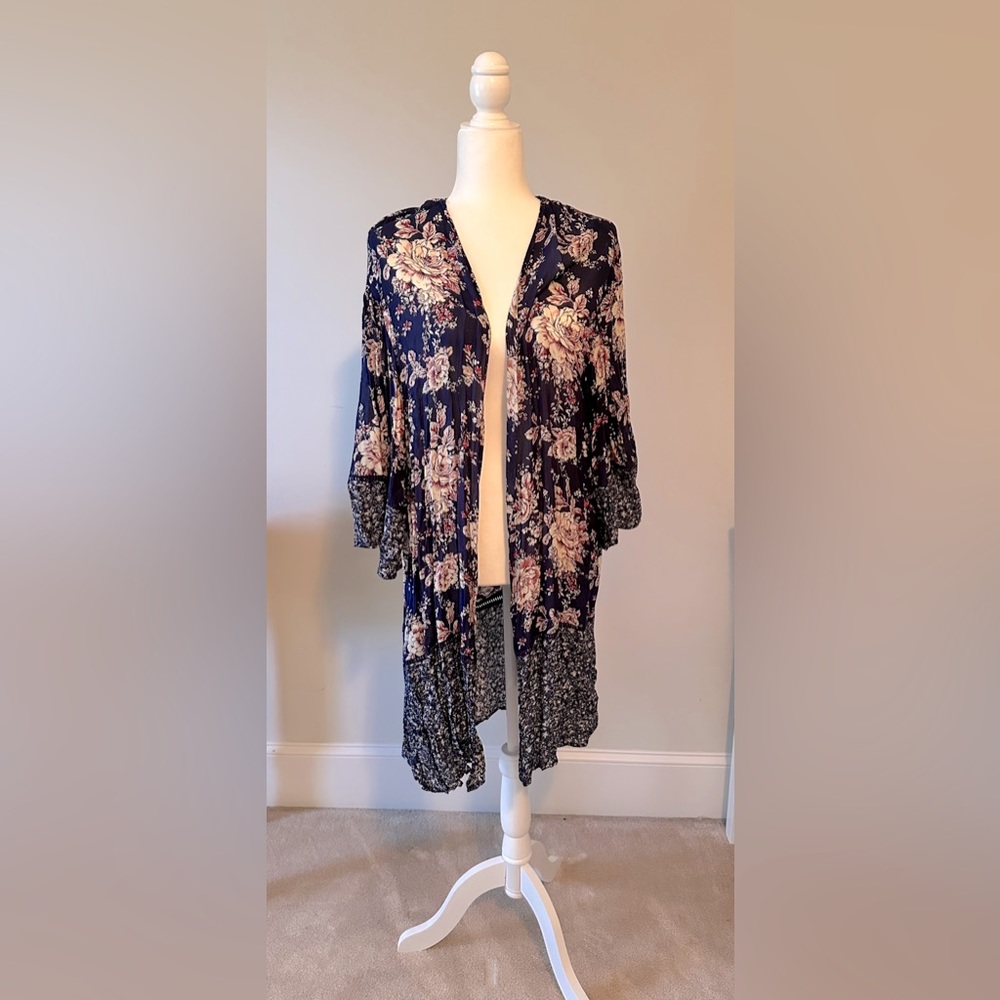 Floral Print Puff Sleeve Kimono Cardigan | Knox Rose